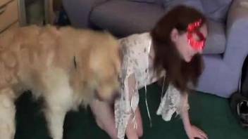 Masked amateur getting drilled on all fours by a dog