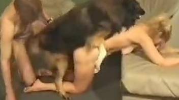 Subservient MILF fucks a dog to please her hubby