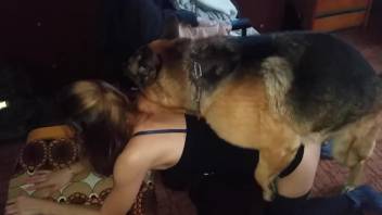 Firm booty babe getting boned by a dog on all fours