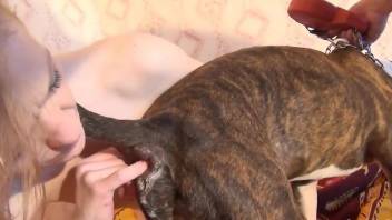 Skinny European babe can't get enough of dog cock