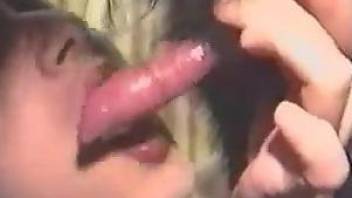 Hot chick with a nice pussy deepthroats the dong