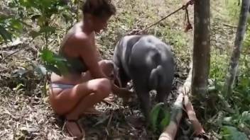 Sexy woman works a big dog dick in pretty hot manners
