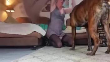 Sexy mature zoophile getting fucked hardcore on all fours