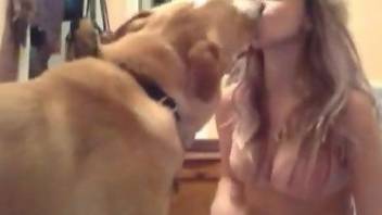 Blonde slut makes out with her dog before trying rough sex