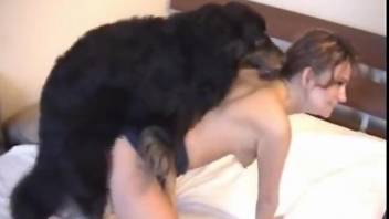 Skinny brunette lets the beast fuck her on all fours