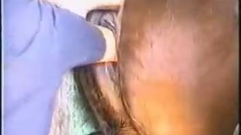 Well-endowed plus-size beauty gives a skilled blowjob to a fine beast's shaft in the aged stable